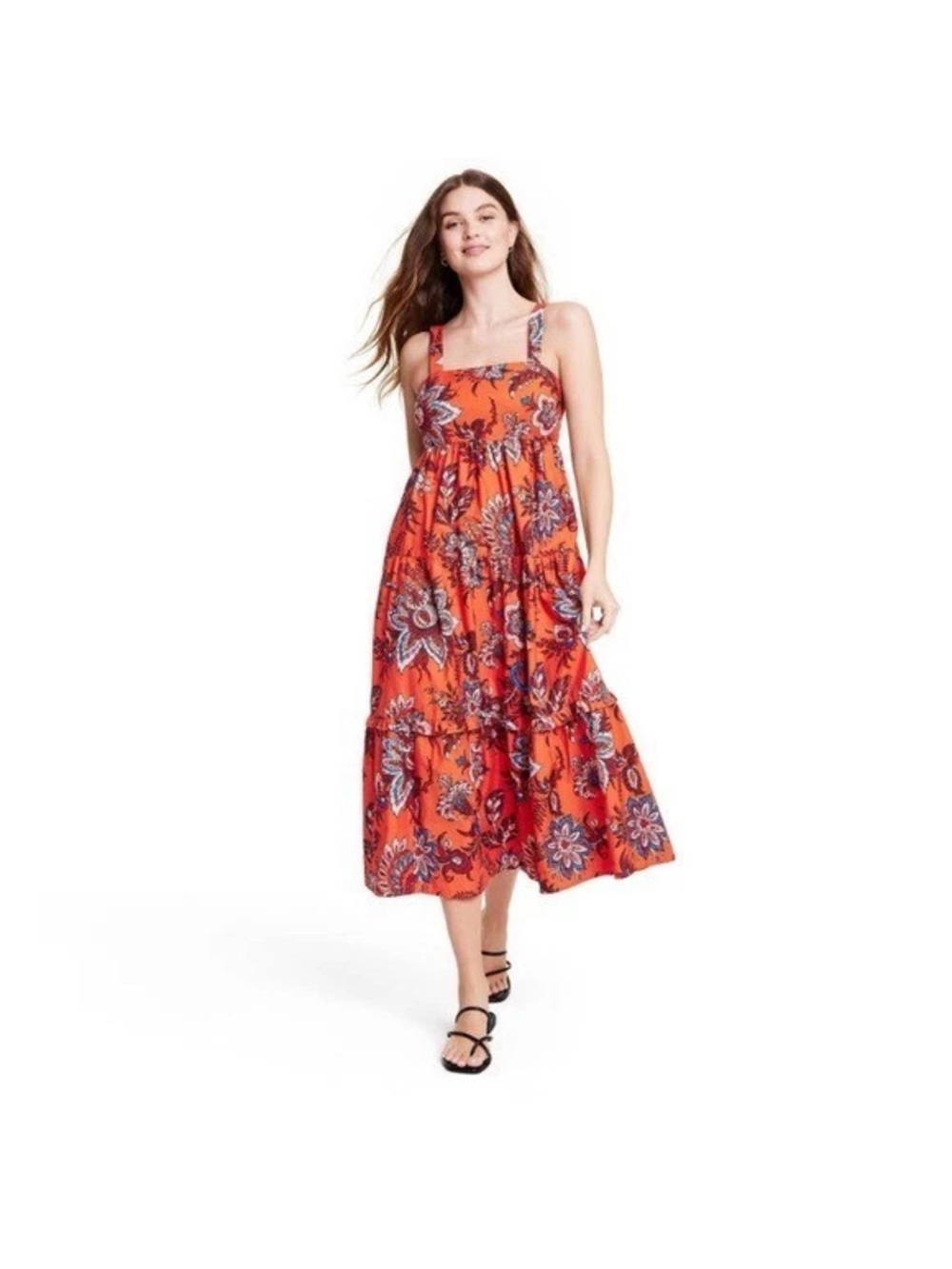 RHODE for Target Tiered Orange Floral Sundress with Square Neck